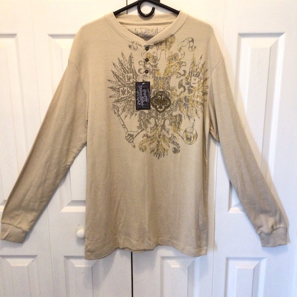 Armored Saint Of Los Angeles Beige Graphic Print Thermal Henley Shirt XXL - Picture 1 of 8